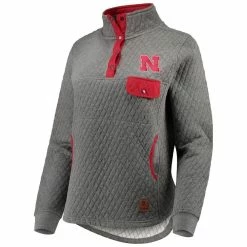 New 🧨 Women's Pressbox Heathered Gray/Scarlet Nebraska Huskers Magnum Quilted Quarter-Snap Pullover Jacket 😍 -activewear Sales unnamed file 995